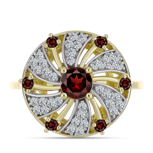 Arannyal Bevont Ezüst Gyűrű Barton Gránáttal és Fehér Topázzal