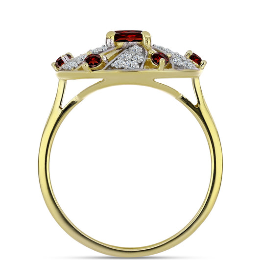 Arannyal Bevont Ezüst Gyűrű Barton Gránáttal és Fehér Topázzal