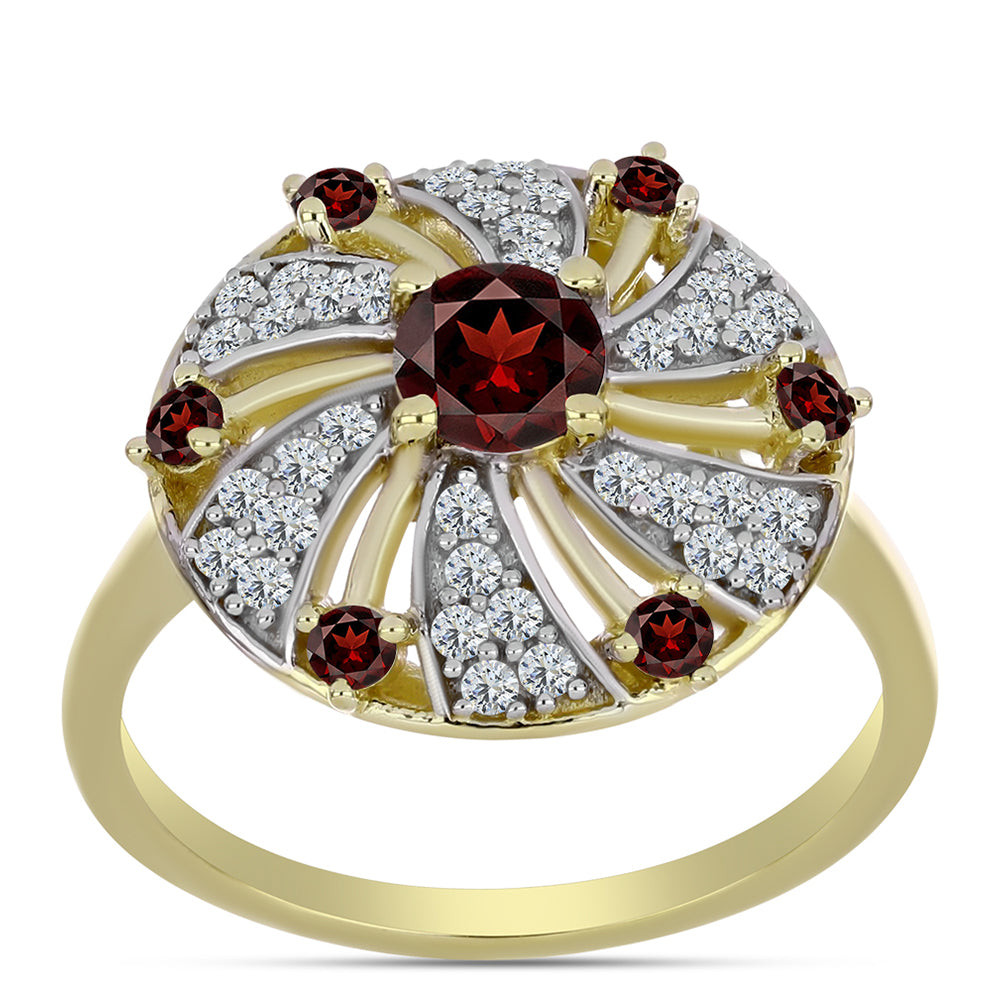 Arannyal Bevont Ezüst Gyűrű Barton Gránáttal és Fehér Topázzal 3 