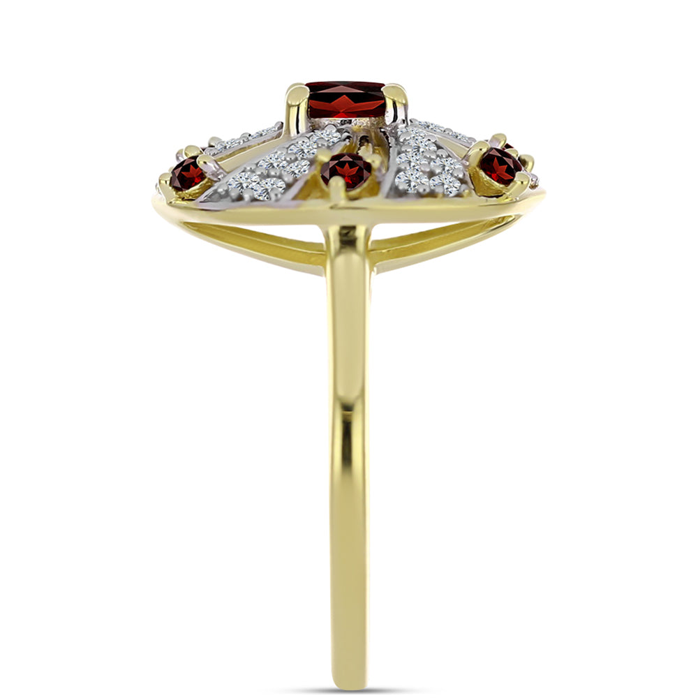 Arannyal Bevont Ezüst Gyűrű Barton Gránáttal és Fehér Topázzal