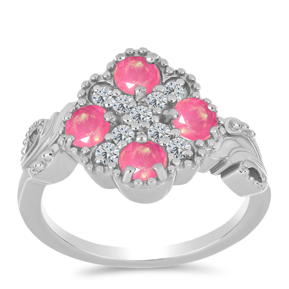 Ezüst Gyűrű Rózsaszínű Opállal és Fehér Topázzal 3 