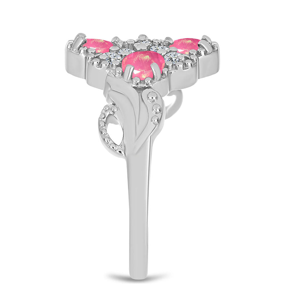 Ezüst Gyűrű Rózsaszínű Opállal és Fehér Topázzal 4 