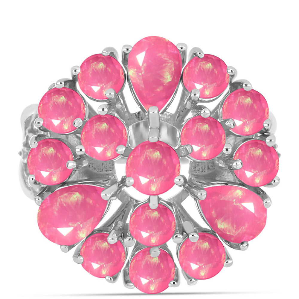 Ezüst Gyűrű Rózsaszínű Opállal és Fehér Topázzal