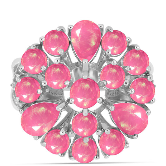 Ezüst Gyűrű Rózsaszínű Opállal és Fehér Topázzal