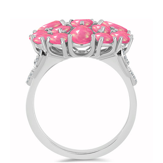 Ezüst Gyűrű Rózsaszínű Opállal és Fehér Topázzal