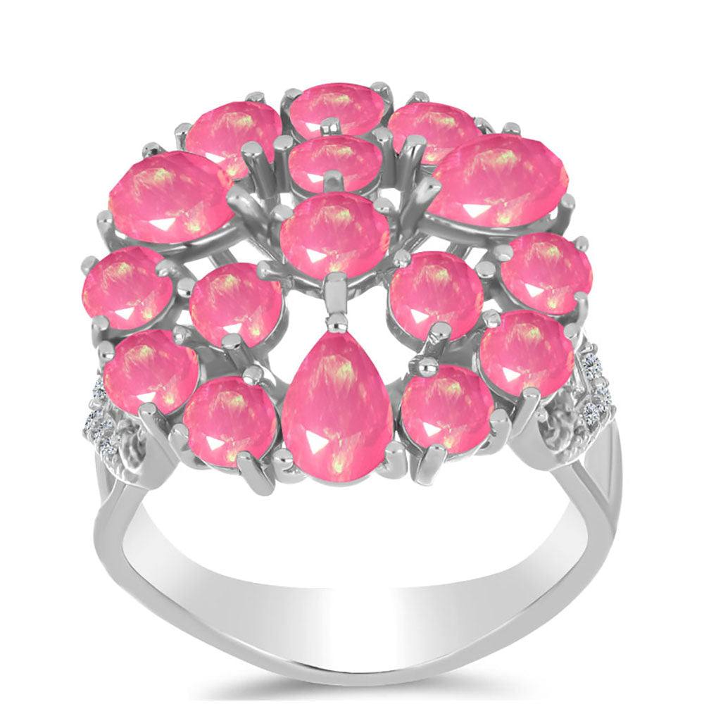 Ezüst Gyűrű Rózsaszínű Opállal és Fehér Topázzal 3 