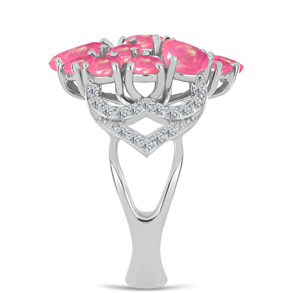 Ezüst Gyűrű Rózsaszínű Opállal és Fehér Topázzal