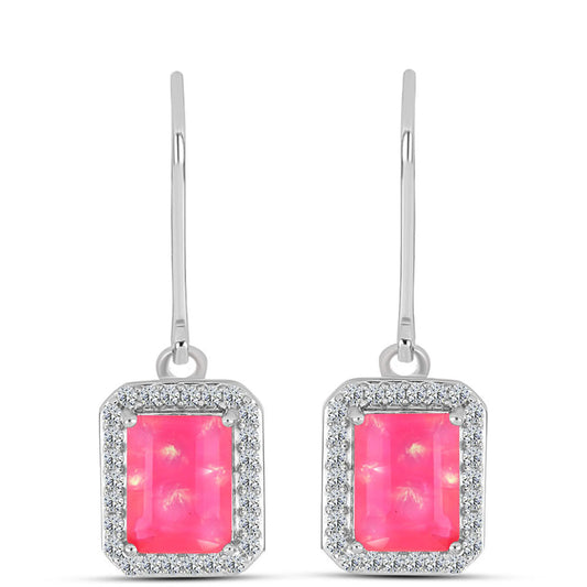 Ezüst Fülbevaló Rózsaszínű Opállal és Fehér Topázzal