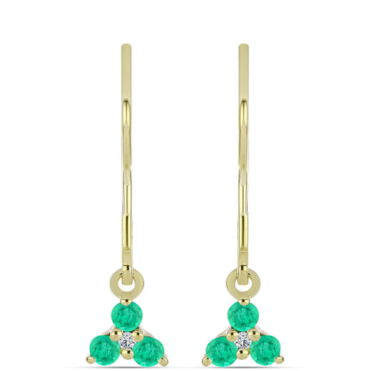 Arannyal Bevont Ezüst Fülbevaló Kolumbiai Smaragddal és Fehér Gyémánttal