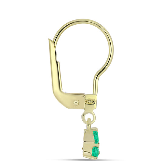 Arannyal Bevont Ezüst Fülbevaló Kolumbiai Smaragddal és Fehér Gyémánttal