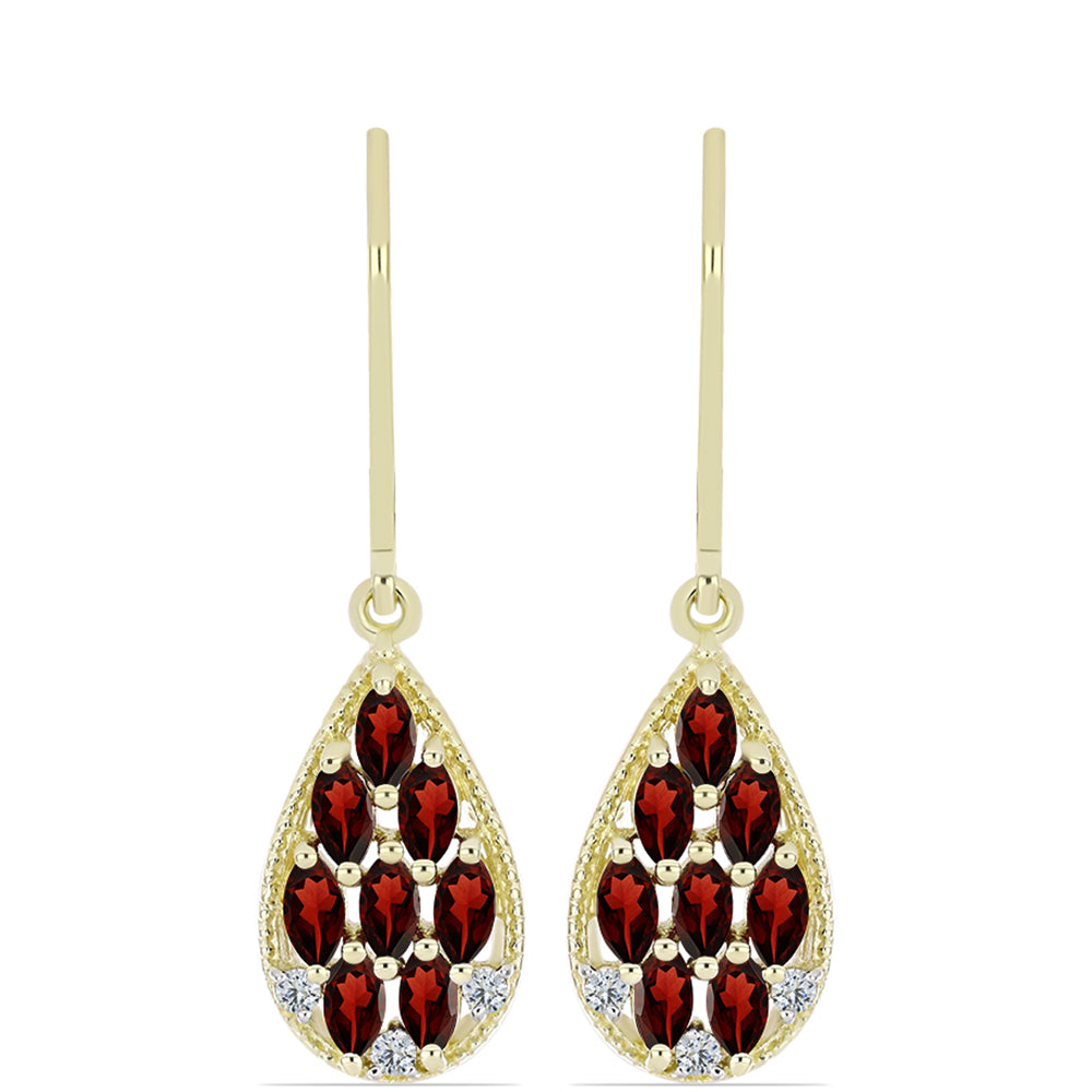 Arannyal Bevont Ezüst Fülbevaló Barton Gránáttal és Fehér Topázzal