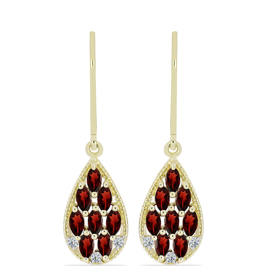 Arannyal Bevont Ezüst Fülbevaló Barton Gránáttal és Fehér Topázzal