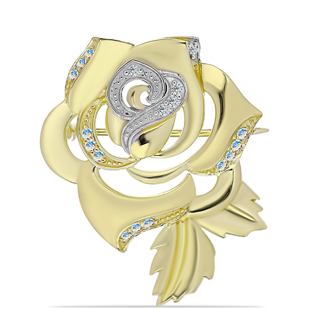 Arannyal Bevont Ezüst Bross Jég Moissanite-tel és Fehér Topázzal 1 