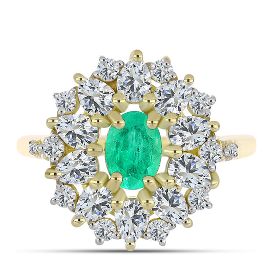 Arannyal Bevont Ezüst Gyűrű Kolumbiai Smaragddal és Fehér Gyémánttal