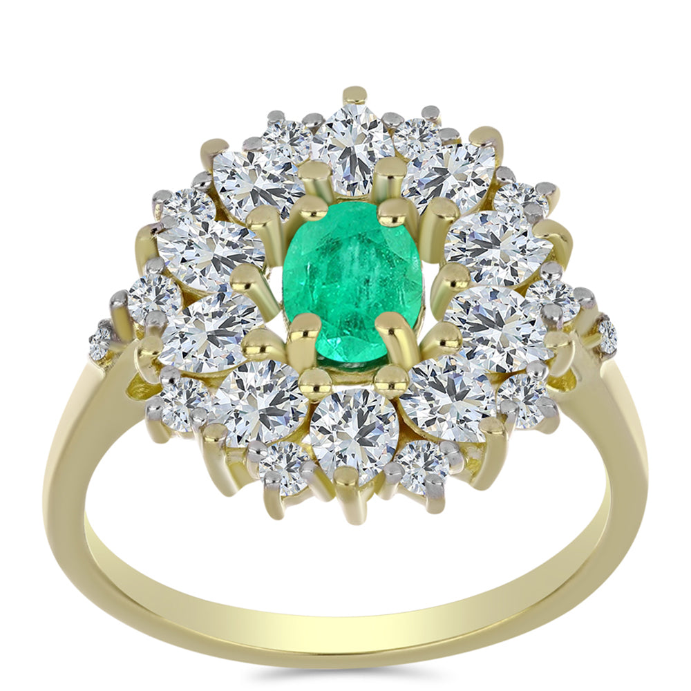 Arannyal Bevont Ezüst Gyűrű Kolumbiai Smaragddal és Fehér Gyémánttal 3 