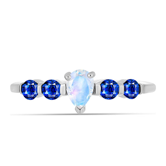 Ezüst Gyűrű Ausztrál Kék Zafírral és Szivárvány Holdkővel