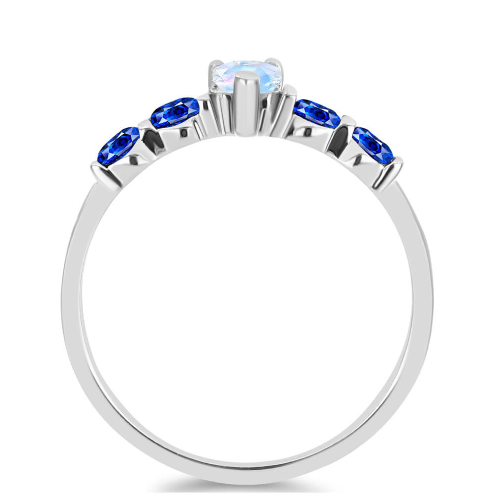 Ezüst Gyűrű Ausztrál Kék Zafírral és Szivárvány Holdkővel 2 