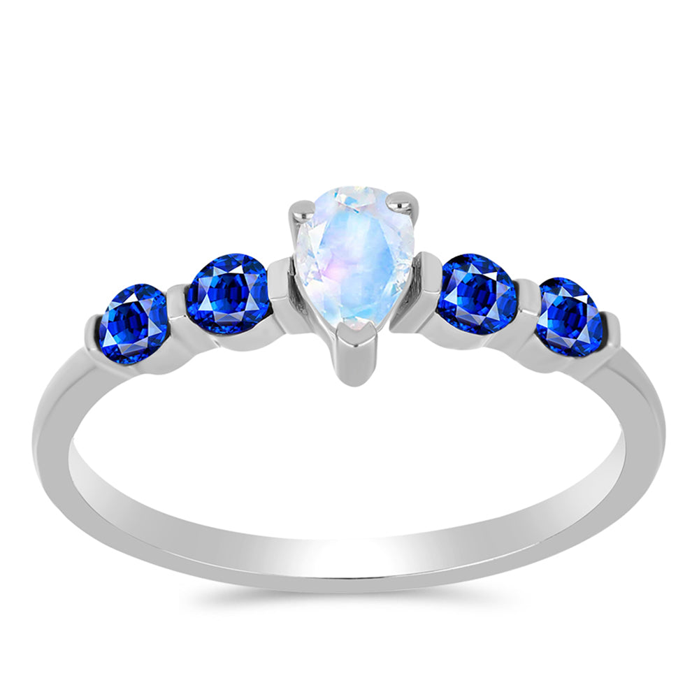 Ezüst Gyűrű Ausztrál Kék Zafírral és Szivárvány Holdkővel 3 