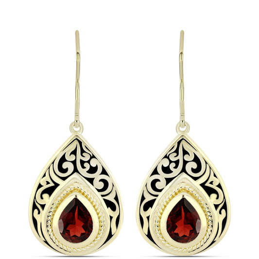 Arannyal Bevont Ezüst Fülbevaló Barton Gránáttal