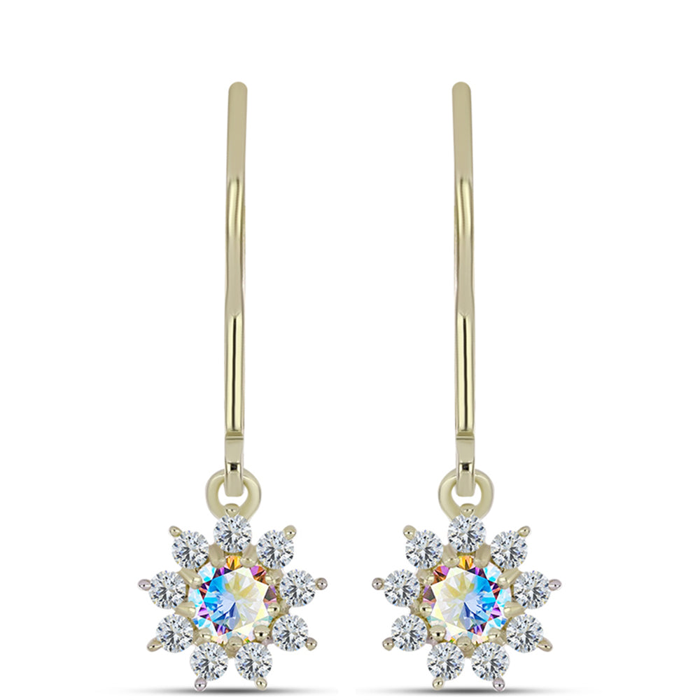 Arannyal Bevont Ezüst Fülbevaló Jég Moissanite-tel és Fehér Topázzal