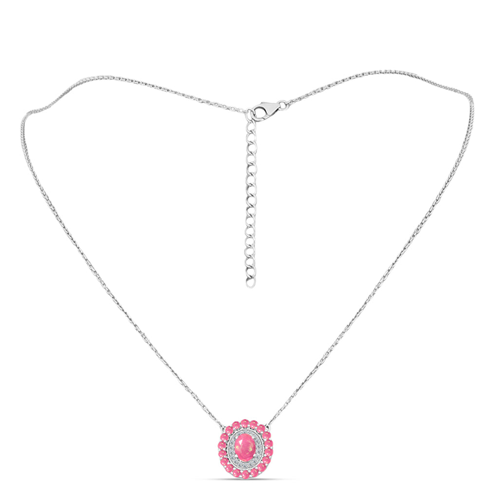 Ezüst Nyaklánc Rózsaszínű Opállal és Fehér Topázzal 1 