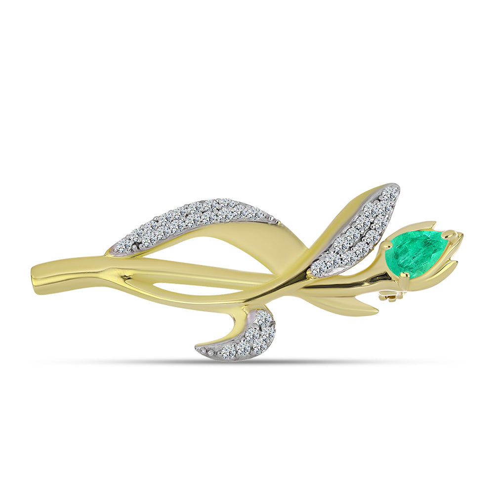 Arannyal Bevont Ezüst Bross Kolumbiai Smaragddal és Fehér Gyémánttal 1 