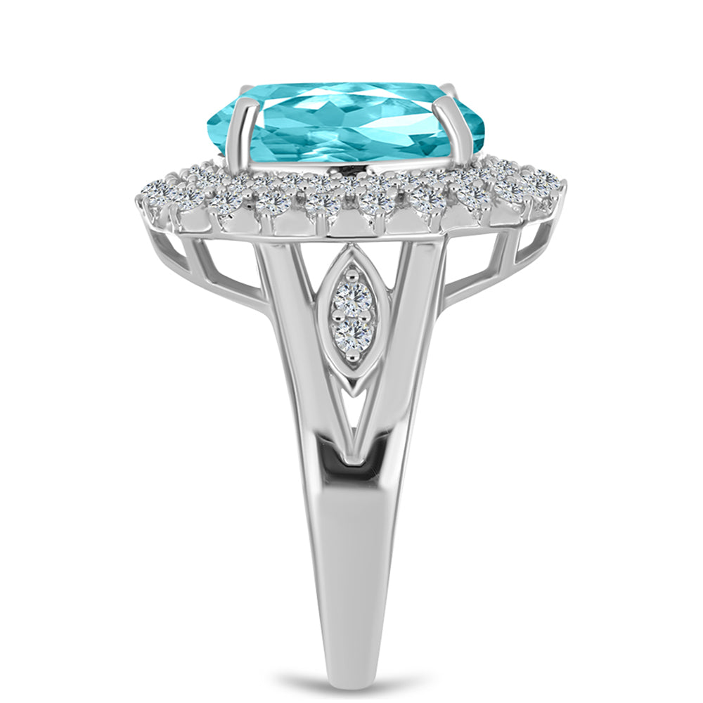Ezüst Gyűrű Paraiba Kvarccal és Fehér Topázzal