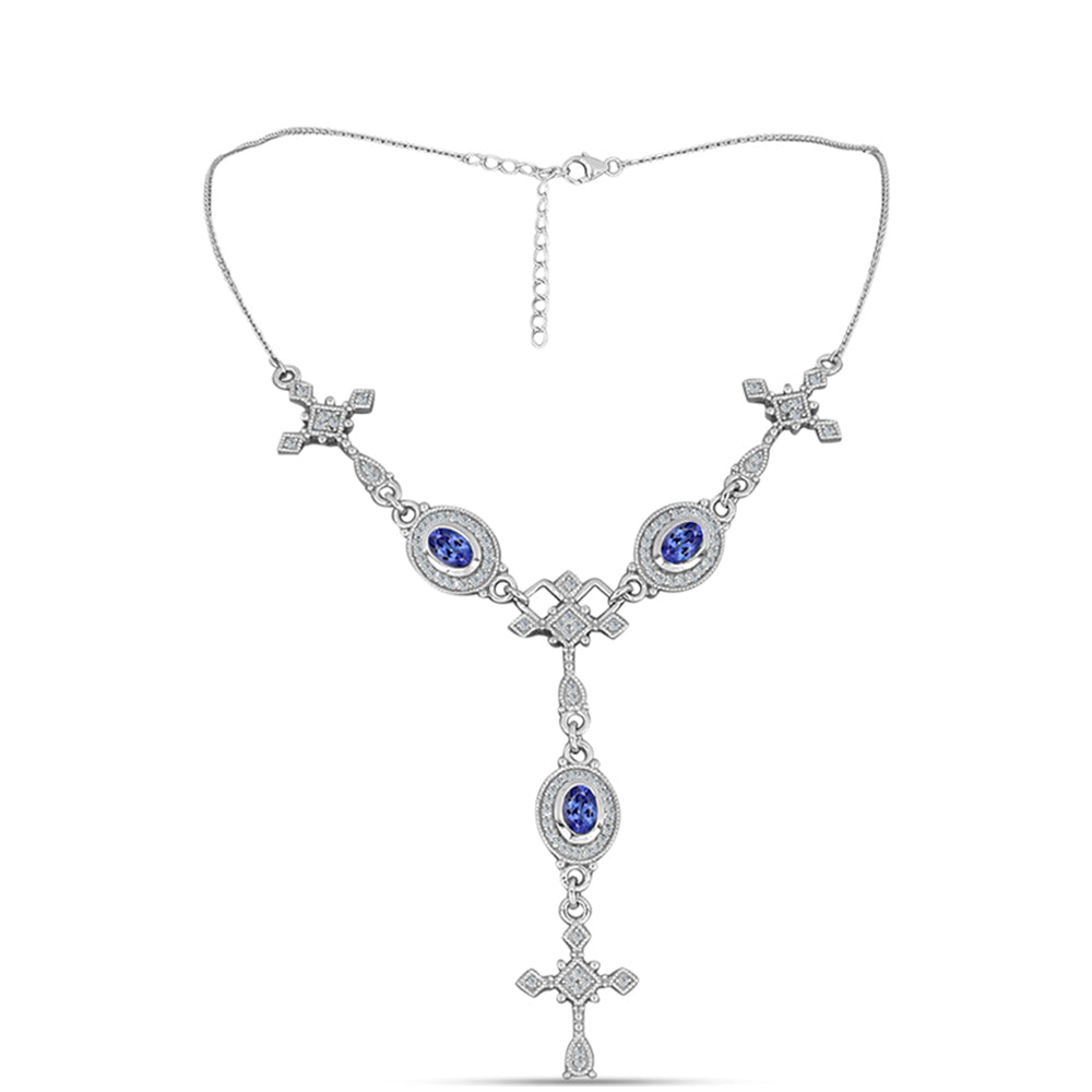 Ezüst Nyaklánc "AAA" Osztályú Tanzanittal és Fehér Topázzal