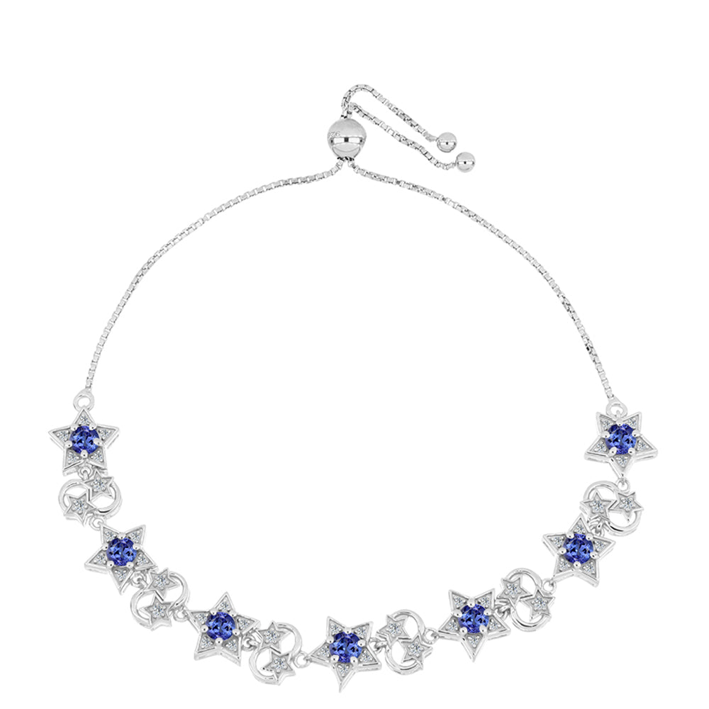 Ezüst Karkötő "AAA" Osztályú Tanzanittal és Fehér Topázzal