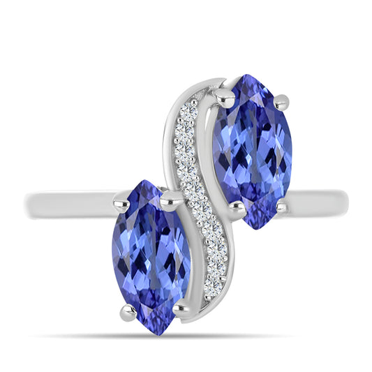 Ezüst Gyűrű "AAA" Osztályú Tanzanittal és Fehér Topázzal
