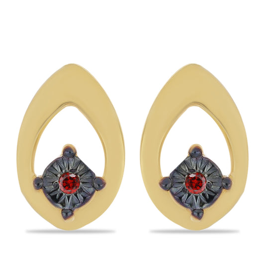 Arannyal Bevont Ezüst Fülbevaló Vörös Gyémánttal