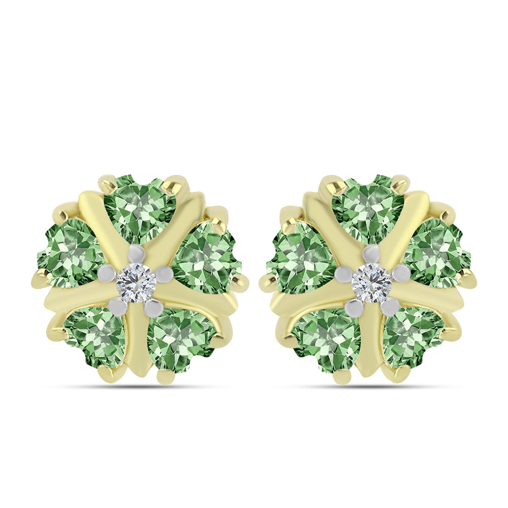 Arannyal Bevont Ezüst Fülbevaló Zöld Ametiszttel és Fehér Topázzal