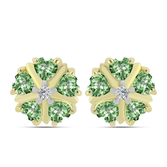 Arannyal Bevont Ezüst Fülbevaló Zöld Ametiszttel és Fehér Topázzal