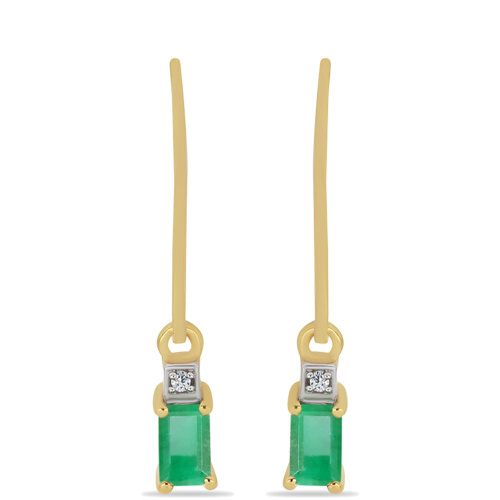 Arannyal Bevont Ezüst Fülbevaló Brazil Smaragddal és Fehér Cirkónnal