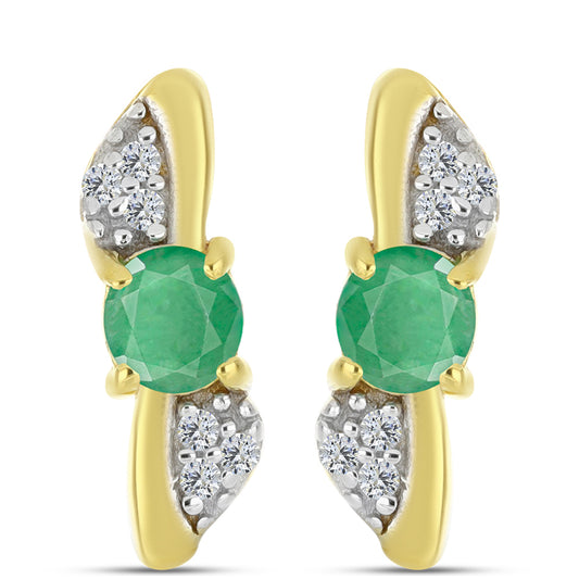 Arannyal Bevont Ezüst Fülbevaló Brazil Smaragddal és Természetes Fehér Cirkónnal