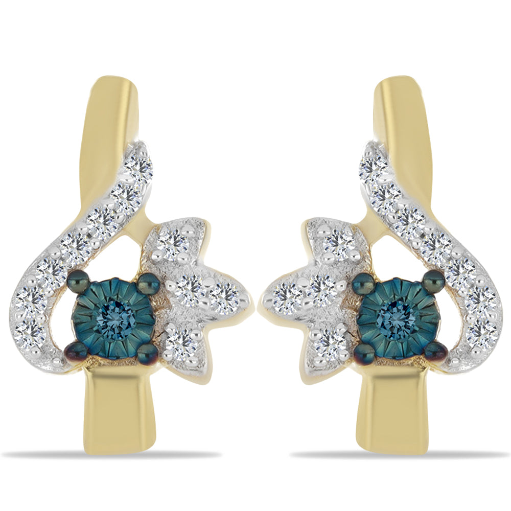 Arannyal Bevont Ezüst Fülbevaló Kék Gyémánttal és Fehér Cirkónnal 1 