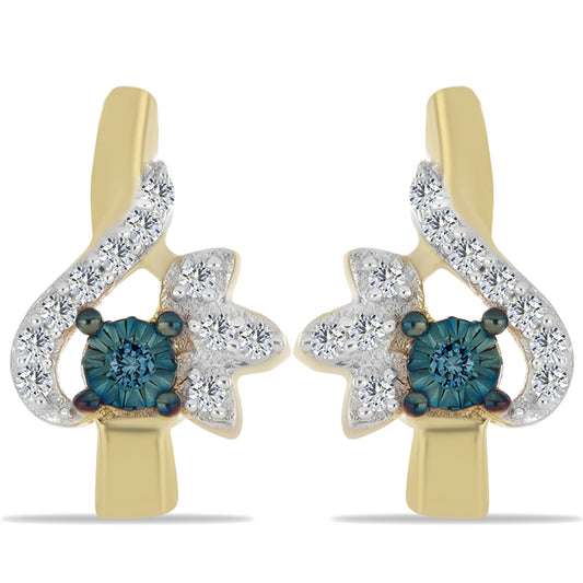 Arannyal Bevont Ezüst Fülbevaló Kék Gyémánttal és Fehér Cirkónnal