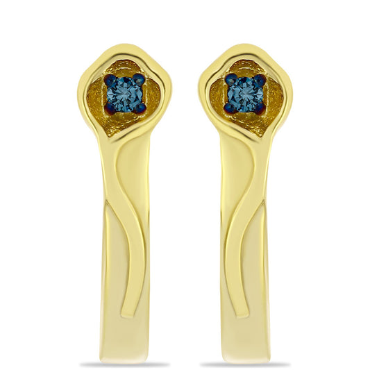 Arannyal Bevont Ezüst Fülbevaló Kék Gyémánttal