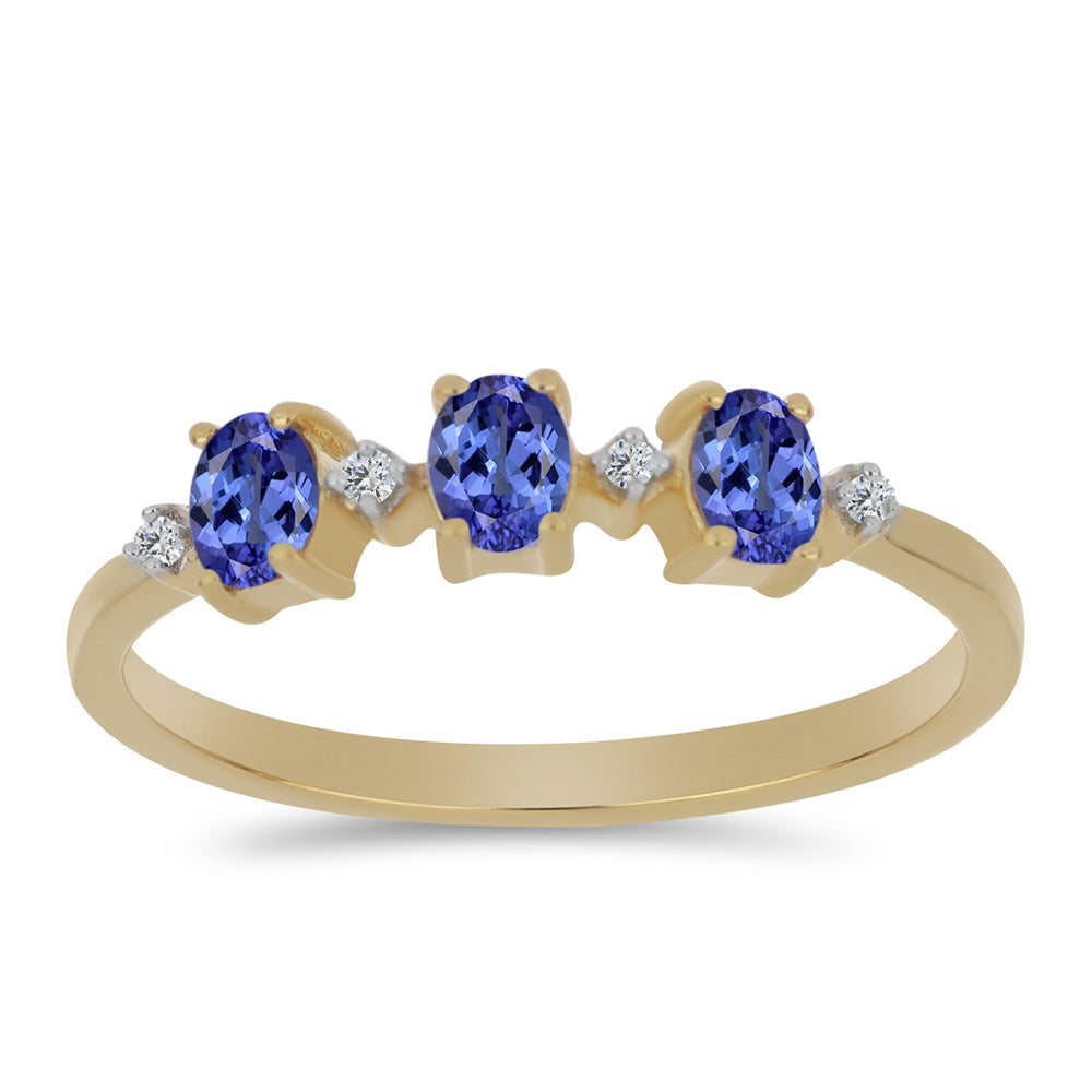 Arannyal Bevont Ezüst Gyűrű Tanzanittal és Fehér Cirkónnal