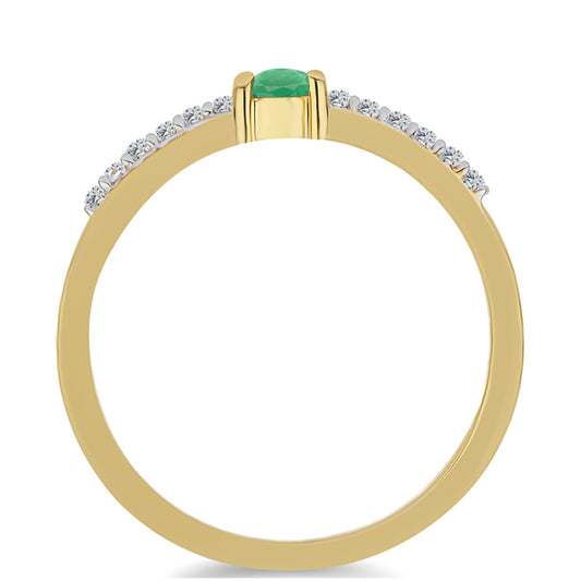Arannyal Bevont Ezüst Gyűrű Brazil Smaragddal és Fehér Cirkónnal