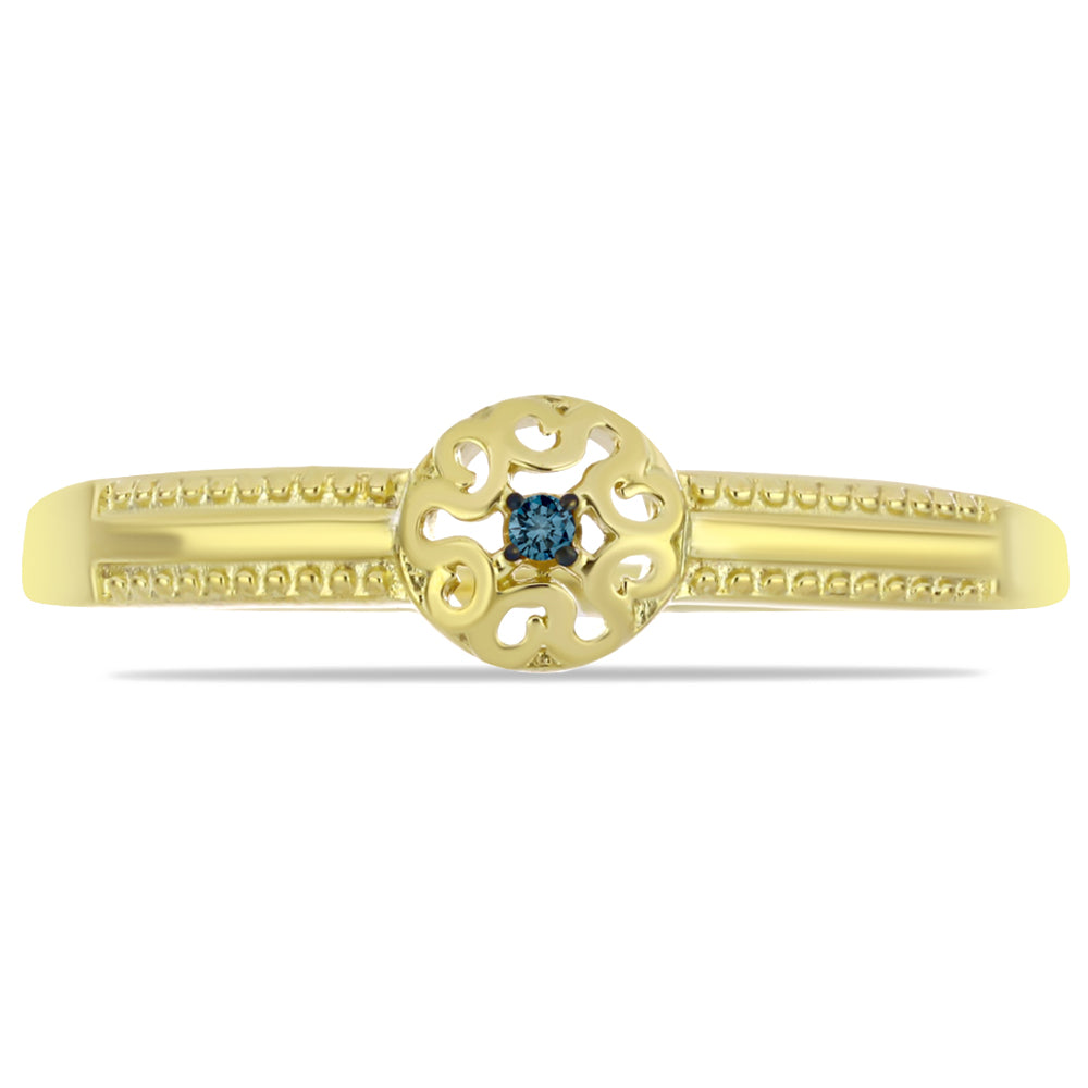 Arannyal Bevont Ezüst Gyűrű Kék Gyémánttal 1 