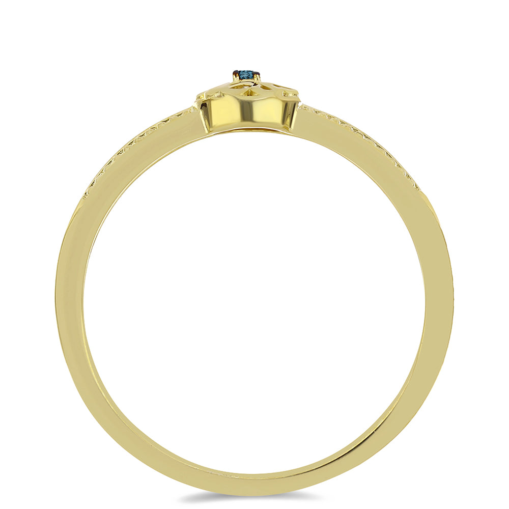 Arannyal Bevont Ezüst Gyűrű Kék Gyémánttal