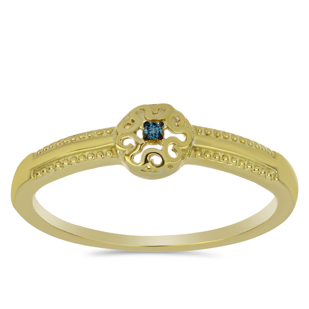 Arannyal Bevont Ezüst Gyűrű Kék Gyémánttal 3 