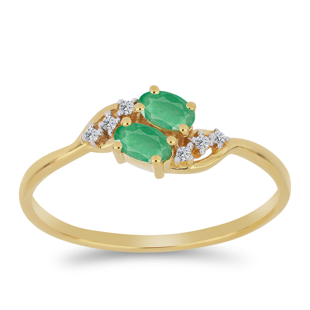 Arannyal Bevont Ezüst Gyűrű Brazil Smaragddal és Fehér Cirkónnal 3 