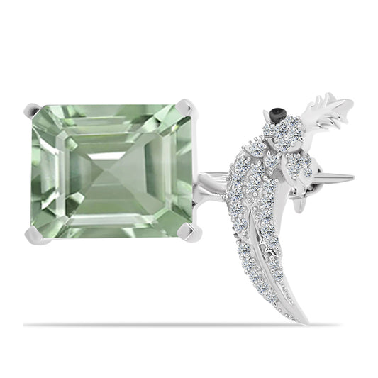 Ezüst Bross Zöld Ametiszttel és Fehér Topázzal