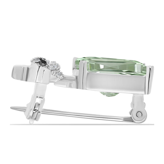 Ezüst Bross Zöld Ametiszttel és Fehér Topázzal