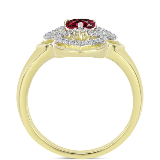 Arannyal Bevont Ezüst Gyűrű Rhodolit Gránáttal és Fehér Topázzal