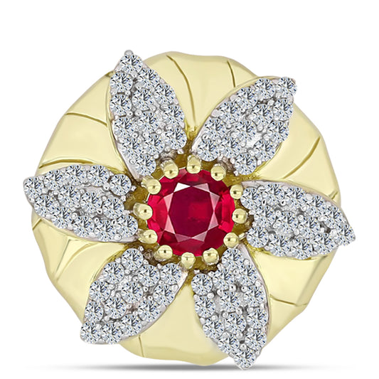 Arannyal Bevont Ezüst Medál Madagaszkári Rubinnal és Fehér Topázzal