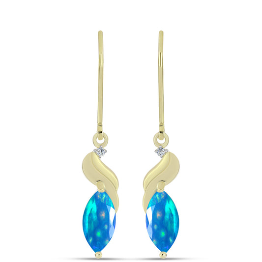 Arannyal Bevont Ezüst Fülbevaló Etiópiai Paradicsomi Opállal és Fehér Topázzal