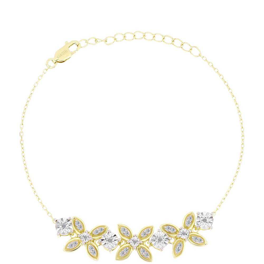 Arannyal Bevont Ezüst Karkötő Fehér Gyémánttal és Fehér Topázzal